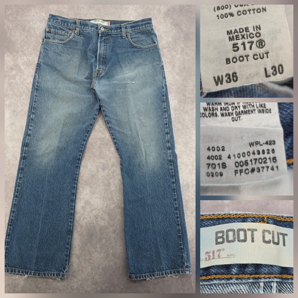 Y2K Levis 517 Boot Cut Jeans Mens 36x30 Blue Medium Wash Y2K Thrashed Distressed